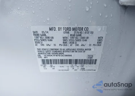 2014 Ford Explorer Limited from USA, damaged, VIN 1FM5K7F87EGC58595